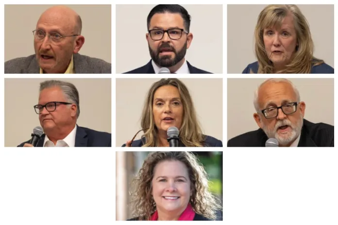 The seven candidates on the Nov. 3 ballot, running for four Johnson County commission seats. File images.