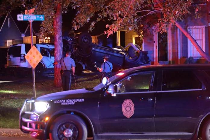 Fairway Highway Patrol crash in driveway.