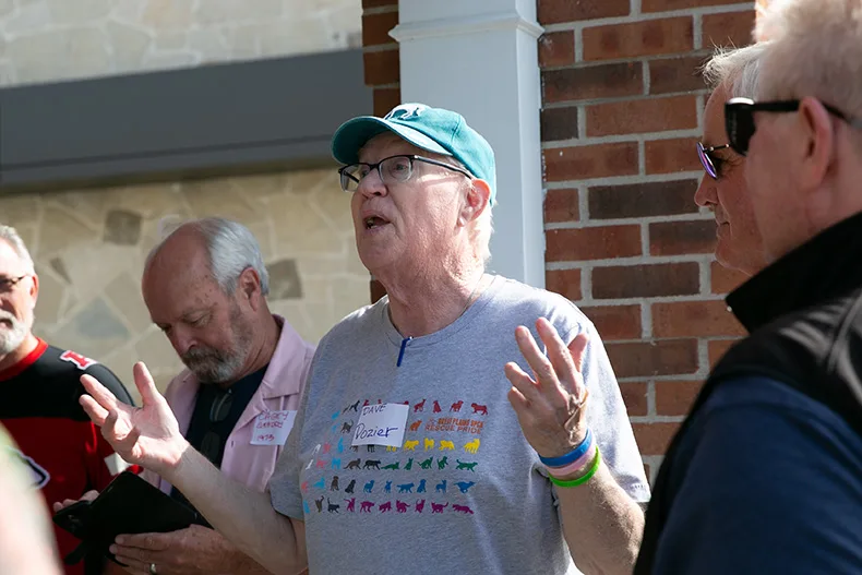 Dave Dozier, the lead organizer, chats with the crowd of roughly 40 or more people who showed up on Sunday afternoon. Photo credit Juliana Garcia. 