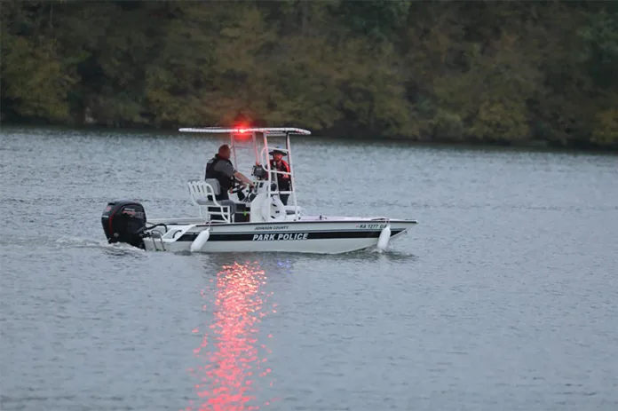 TJCPRD Police officers on a department boat on Shawnee Mission Lake on Wednesday, Oct. 14. Photo credit Mike Frizzell.