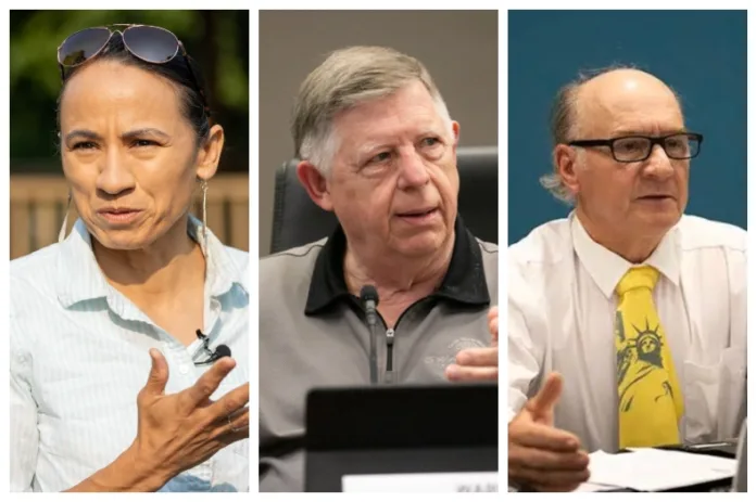 Rep. Sharice Davids (left), a Democrat, will be on the ballot against Republican Eric Jenkins (center) and Libertarian Steve Hohe. File photos.